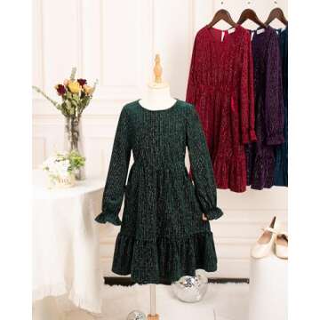 GRACE KARIN Christmas Velvet Dress for Girl Ruffle Long Sleeve Blue Sparkle Dress Size 12-14