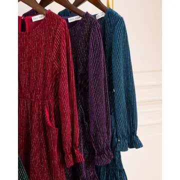 GRACE KARIN Christmas Velvet Dress for Girl Ruffle Long Sleeve Blue Sparkle Dress Size 12-14