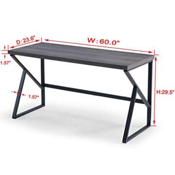 HSH Large Rustic Grey Computer Desk, Metal and Wood Home Office Desk, Industrial Vintage Soho Study ...