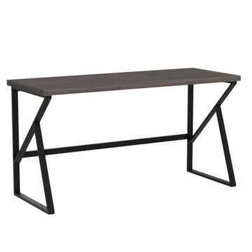 HSH Large Rustic Grey Computer Desk, Metal and Wood Home Office Desk, Industrial Vintage Soho Study Writing Table, Big Long PC Desk Workstation for Livingroom Bedroom, Dark Gray Oak, 60 Inch Wide