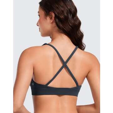 CRZ YOGA Butterluxe Deep V-Neck Sports Bras for Women - Spaghetti Strap Criss Cross Padded Top Low Coverage Wireless Yoga True Navy Medium