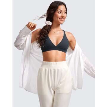 CRZ YOGA Butterluxe Deep V-Neck Sports Bras for Women - Spaghetti Strap Criss Cross Padded Top Low Coverage Wireless Yoga True Navy Medium