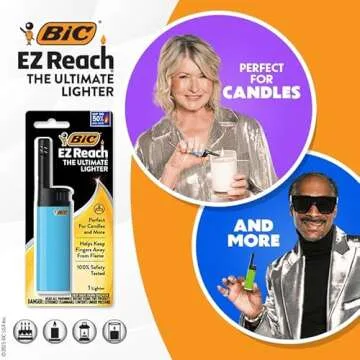 BIC EZ Reach Candle Lighter, The Ultimate Lighter with Wand for Candles, Assorted Home Decor Designs, 3 Count Pack of Long Lighters