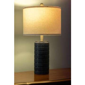 PoKat 23" Blue Table Lamps, Farmhouse Bedside Lamps for Bedroom Set of 2, Ceramic End Table Lamps fo...