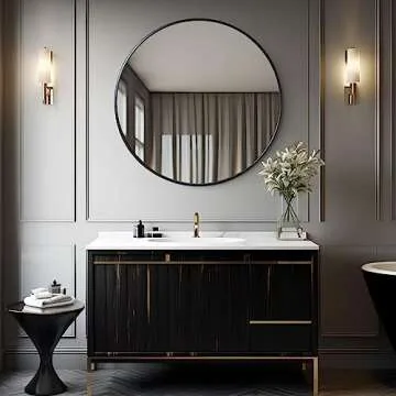 Growsun 48 inch Round Metal Frame Mirror for Home Decor