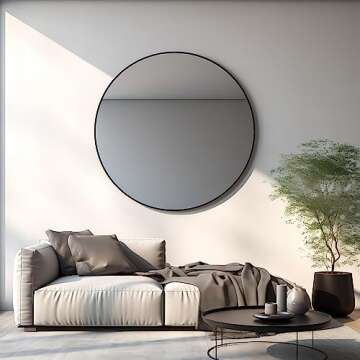 Growsun 48 inch Large Round Mirror, Bathroom Mirror for Wall, Metal Frame Round Mirror for Fireplace Living Room Wall Decor, Black Frame