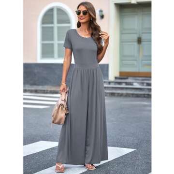luvamia Womens Fashion Jumpsuits for Women Short Sleeve Casual Wide Leg Overalls Stretchy Rompers For Women Womens Jumpsuits Fall Clothing Gray Size Medium Fits Size 8 Size 10