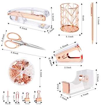 Famassi Rose Gold Desk Accessories，Office Supplies Set Acrylic Stapler Set Staple Remover, Tape Ho...