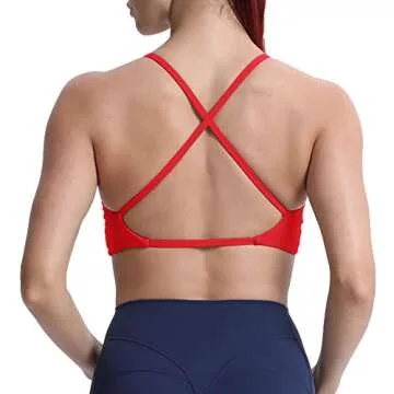 Aoxjox Women's Workout Sports Bras Fitness Backless Padded Sienna Low Impact Bra Yoga Crop Tank Top (Racing Red, Small)