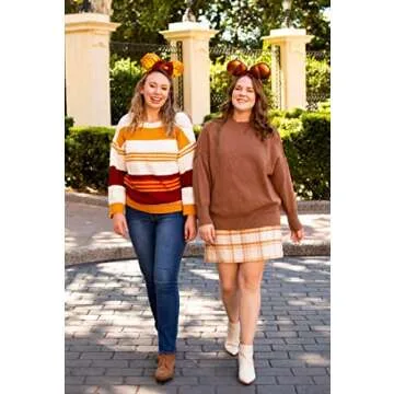 ZESICA Women's Fall Long Sleeve Crew Neck Striped Color Block Casual Loose Knitted Pullover Sweater Tops,Mustard,Large