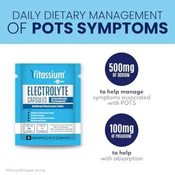 Vitassium Capsules, Electrolytes for Dietary Management of POTS Syndrome Symptoms (500mg Sodium - 100mg Potassium), 240 Buffered Salt Capsules