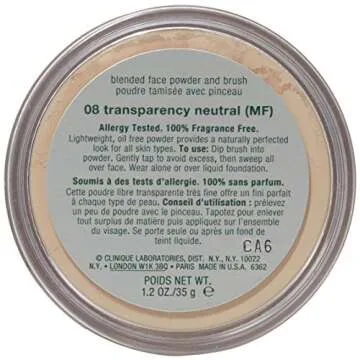 Clinique Blended Face Powder plus Brush, No. 08 Transparency Neutral, 1.2 Ounce