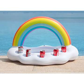 Jasonwell Inflatable Pool Party Cooler - Rainbow Cloud Drink Holder Luau Hawaiian Tropical Beach Themed Birthday Easter Party Decorations Favors Supplies Decor Blow Up Drink Cooler Outdoor Kids Adults