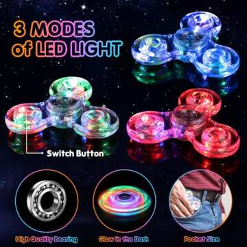 Gigilli Fidget Spinners for Kids 2 Pack, Light up Sensory Fidget Toys Adults Kids 4-8-12, Easter Basket Stuffers Egg Fillers Glow in The Dark ADHD Autism Toys 5-7 Boys Girls Classroom Prizes Fidgets