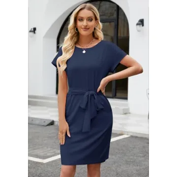 Stylish MEROKEETY Summer Dress with Tie Waist and Pockets