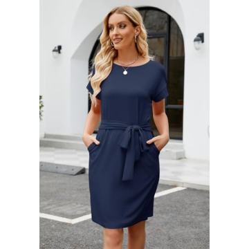 Stylish MEROKEETY Summer Dress with Tie Waist and Pockets
