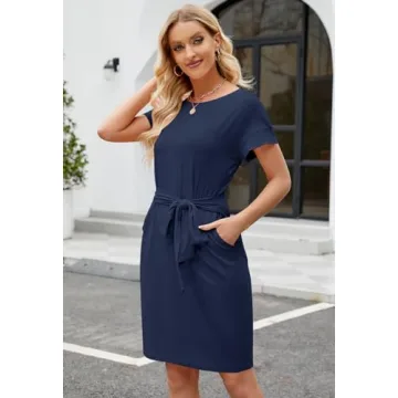 Stylish MEROKEETY Summer Dress with Tie Waist and Pockets