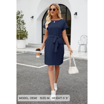 Stylish MEROKEETY Summer Dress with Tie Waist and Pockets
