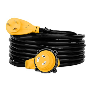 Camco Power Grip 25-Ft 30 Amp RV Extension Cord w/90° Locking End - Rated for 125V / 3,750W - Featu...