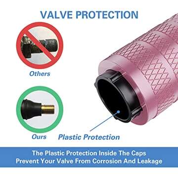 CKAuto Tire Valve Stem Caps, Pink, 4 pcs/Pack, Anodized Aluminum Tire Valve Cap Set, Corrosion Resistant, Universal Stem Covers for Cars Trucks Motorcycles SUVs and Bikes