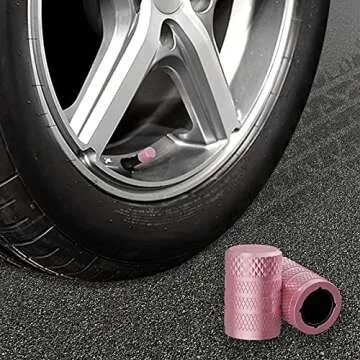 CKAuto Tire Valve Stem Caps, Pink, 4 pcs/Pack, Anodized Aluminum Tire Valve Cap Set, Corrosion Resistant, Universal Stem Covers for Cars Trucks Motorcycles SUVs and Bikes
