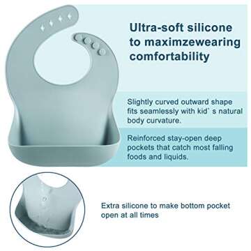 PandaEar Set of 2 Cute Silicone Bibs for Babies & Toddlers (10-72 Months) Waterproof, Soft, Unisex - Blue/Green