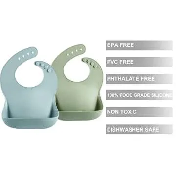 PandaEar Set of 2 Cute Silicone Bibs for Babies & Toddlers (10-72 Months) Waterproof, Soft, Unisex - Blue/Green
