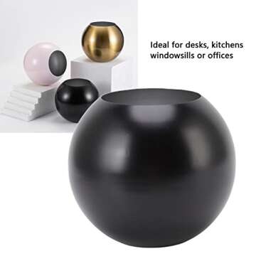 Bubble Bowl Vase, Fish Bowl Vase, Round Vase Nordic sty1e Modern Stainless Steel Small Flower Vase Ornament Living Room Office Table Decoration(Matte Black)