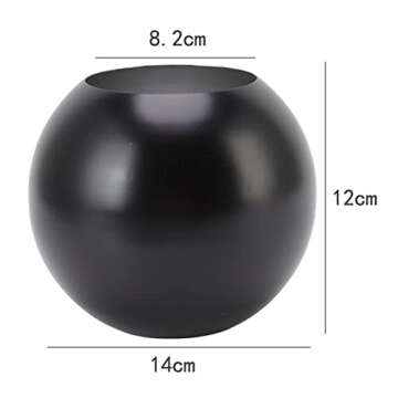 Bubble Bowl Vase, Fish Bowl Vase, Round Vase Nordic sty1e Modern Stainless Steel Small Flower Vase Ornament Living Room Office Table Decoration(Matte Black)