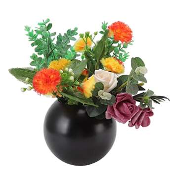 Bubble Bowl Vase, Fish Bowl Vase, Round Vase Nordic sty1e Modern Stainless Steel Small Flower Vase Ornament Living Room Office Table Decoration(Matte Black)