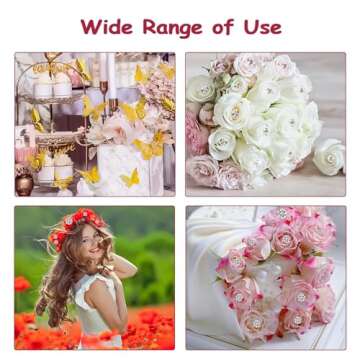163 Pcs DIY Flower Bouquet Accessories Include 20 Sheets Waterproof Floral Wrapping Paper 2 Ribbons 36 3d Butterflies 10 Cards and 100 Bouquet Pin for Mother's Day Wedding Birthday Party Graduation