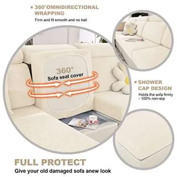 2024 New Wear-Resistant Universal Sofa Cover, Stretch Couch Cushion Slipcovers Replacement, Anti-Slip L Shape Chaise Lounge Sofa Slipcover (Weave White)