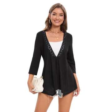 KOJOOIN Womens Lightweight Cardigan Summer 3/4 Sleeve Open Front Casual Loose Cover Ups High Low Hem...