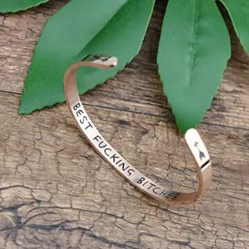 JoycuFF Brithday Gifts for Her 18K Rose Gold Plated Jewelry Mantra Cuff Bangle Bracelet Funny Gift for BFF Best Friend Friendship Sister