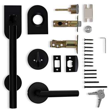 Berlin Modisch HandleSet Front Door Entry Handle and Deadbolt Lock Set Sleek Round Lever and Single Cylinder Deadbolt Heavy Duty - Iron Black Finish