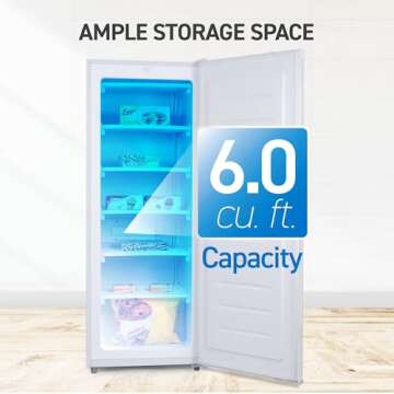 Commercial Cool Upright Freezer, Stand Up Freezer 6 Cu Ft with Reversible Door, White
