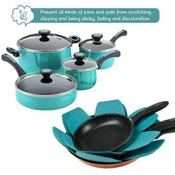 BYKITCHEN Pot and Pan Protectors, Set of 12 and 3 Different Sizes, Larger & Thicker Felt Pan Protector Pads, Cyan Pot Separators Protectors for Stacking and Protecting Your Cookware