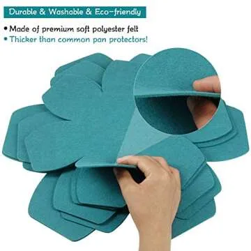 BYKITCHEN Pot and Pan Protectors, Set of 12 and 3 Different Sizes, Larger & Thicker Felt Pan Protector Pads, Cyan Pot Separators Protectors for Stacking and Protecting Your Cookware