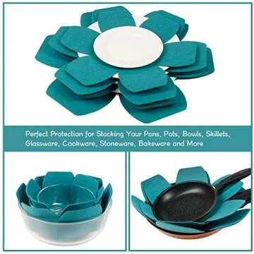 BYKITCHEN Pot and Pan Protectors, Set of 12 and 3 Different Sizes, Larger & Thicker Felt Pan Protector Pads, Cyan Pot Separators Protectors for Stacking and Protecting Your Cookware