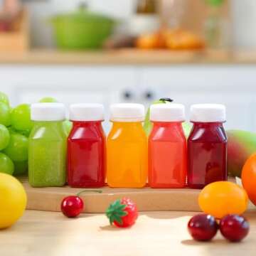 Norcalway 10pcs 2oz Shot Bottles with Caps - Ginger Shot Bottles - Freezer Safe, Leak Proof, BPA Free, Food Grade Small Plastic Bottles with Caps for Liquids