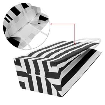 Ronvir 50Pcs Gift Bags Small 5.25x3.25x8 Inch Striped Paper Bags Black And White Gift Bags Black Bags For Gifts, Business, Shopping, Party, Candy, Birthday, Christmas, Halloween, Retail, Holiday