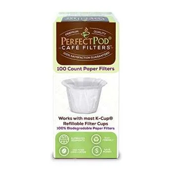 Cafe Filters Paper Liners for Reusable K Cup Coffee Pods by Perfect Pod - Fits All Brands, Compatible With All Refillable Capsules - Disposable Paper Filters (100-Ct)