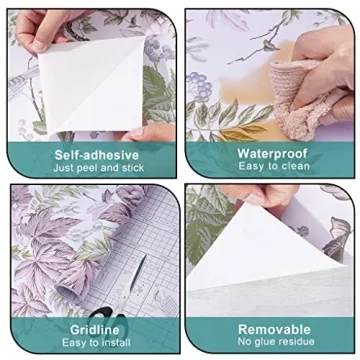 Arthome Birds Floral Peel and Stick Wallpaper for Home