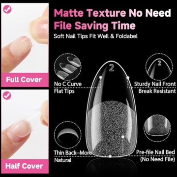 UNA GELLA 504Pcs Almond Nail Tips for Salon Quality