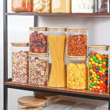 ComSaf Glass Container Food Storage Set of 3, Sealing Glass Jar with Airtight Bamboo Lid,Pasta Containers for Pantry, Storage Canisters for Noodles Flour Cereal Sugar Tea Spice Coffee Beans