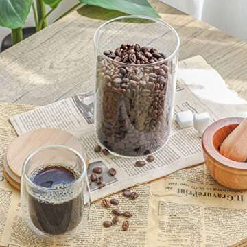 ComSaf Glass Container Food Storage Set of 3, Sealing Glass Jar with Airtight Bamboo Lid,Pasta Containers for Pantry, Storage Canisters for Noodles Flour Cereal Sugar Tea Spice Coffee Beans