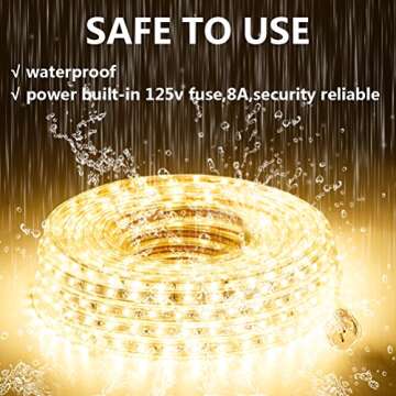 GuoTonG 50ft/15m LED Rope Lights 3000K Warm White, Strip Lights Kit Cuttable, Connectable, Waterproof, Flexible, 110V UL Listed Power. Ideal For Indoor/Outdoor Bedroom Garden Party Decorative Lighting