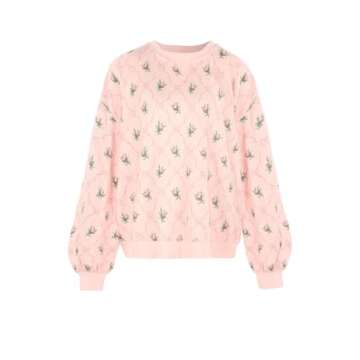 UAURORAO Women Floral 2 Piece Pajamas Set Y2k Long Sleeve V Neck Fitted Crop Top Leggings Set Casual Lounge Outfits Sleepwear(Flower Printed Pink,S)