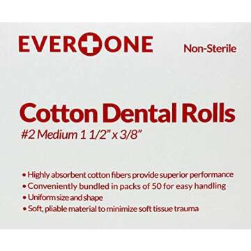 EverOne 1.5" Dental Cotton Rolls - 50 Pack of Absorbent Cotton