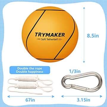 Trymaker Tetherball, Tether Balls and Rope Set, Replacement Tetherball for Adults Backyard Outdoors